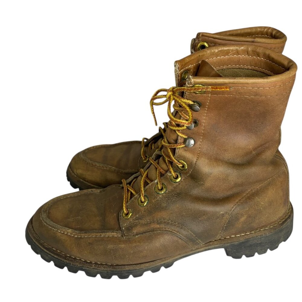 Vintage Herman Leather Work Boots Brown Lace-Up Men‎ Vibram Lug Sole 7-7.5 USA
